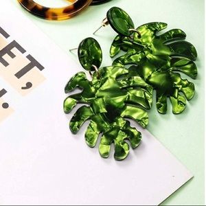 Green Palm Leaf Earrings